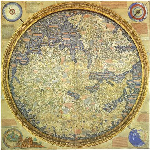 Fra Mauro map of the world. A circular map depicting Asia, Africa, and Europe.