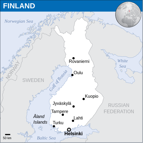 Location map of Finland showing cities
