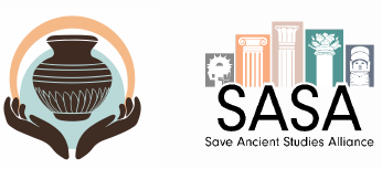 SASA logo and graphic of hands around an amphora
