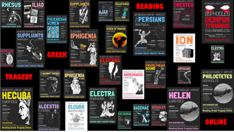 A collage of posters from the Reading Greek Tragedy Online series.