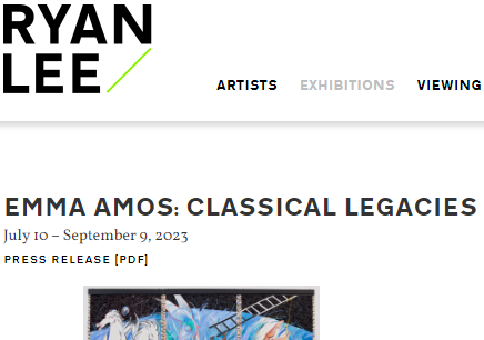 Snapshot of Ryan Lee website for Emma Amos exhibit