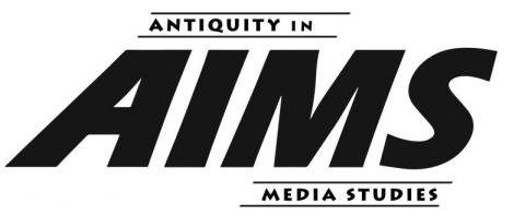 AIMS logo, black on white, reads AIMS and Antiquity in Media Studies