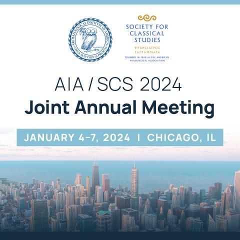 AIA/SCS 2024 Joint Annual Meeting, January 4–7, 2024, Chicago, IL, with a photo of Chicago
