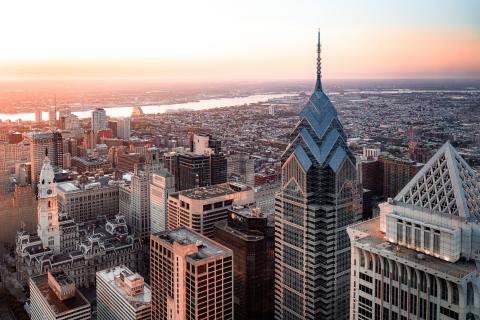 The city of Philadelphia, PA at sunset