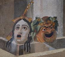 Mosaic depicting theatrical masks of Tragedy and Comedy