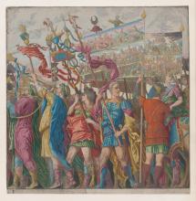  Soldiers carrying banners depicting Julius Caesar's triumphant military exploits, from The Triumph of Julius Caesar