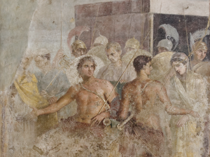 Header: Achilles cedes Briseis to Agamemnon, from the House of the Tragic Poet in Pompeii, fresco, 1st century CE (Naples National Archaeological Museum. Image via Wikimedia and is in the Public Domain)