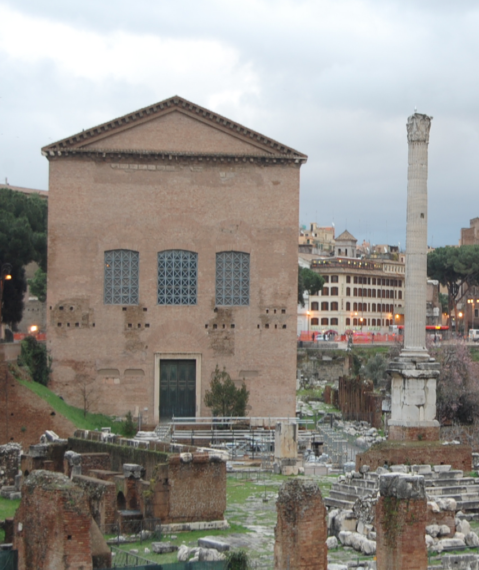 Photo of the Curia Julia in the Roman Forum, as reconstructed by Diocletian in the 3rd century CE and then later added onto by Theodoric. In the early middle ages, it was turned into a consecrated Church, which preserved the structure quite well until Mussolini rebuilt it in the early 20th century as a symbol of his Roman renaissance. Photo by Sarah E. Bond.