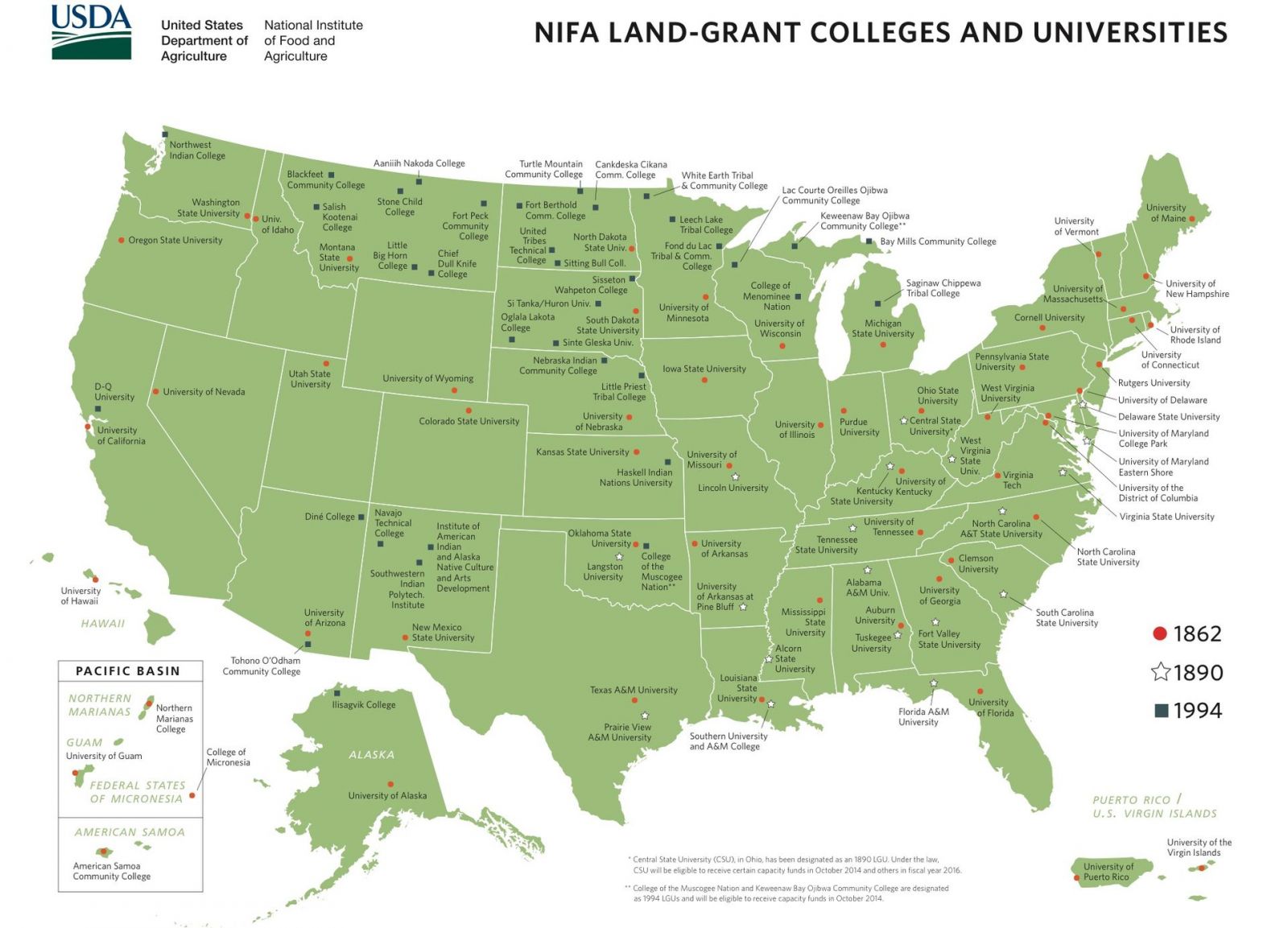 Figure 3: Land Grant Map of colleges via the USDA (Image via Wikimedia and is in the Public Domain). 