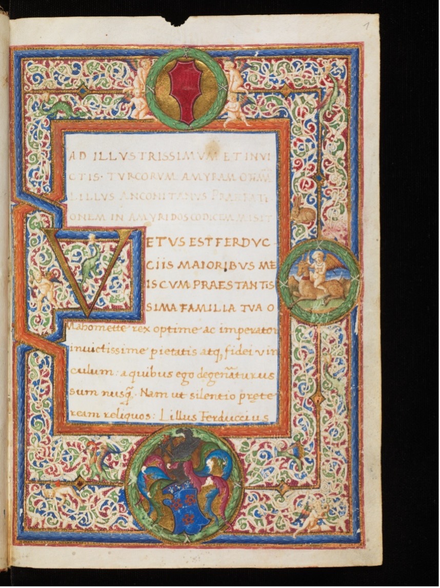A manuscript page with an ornate floral border