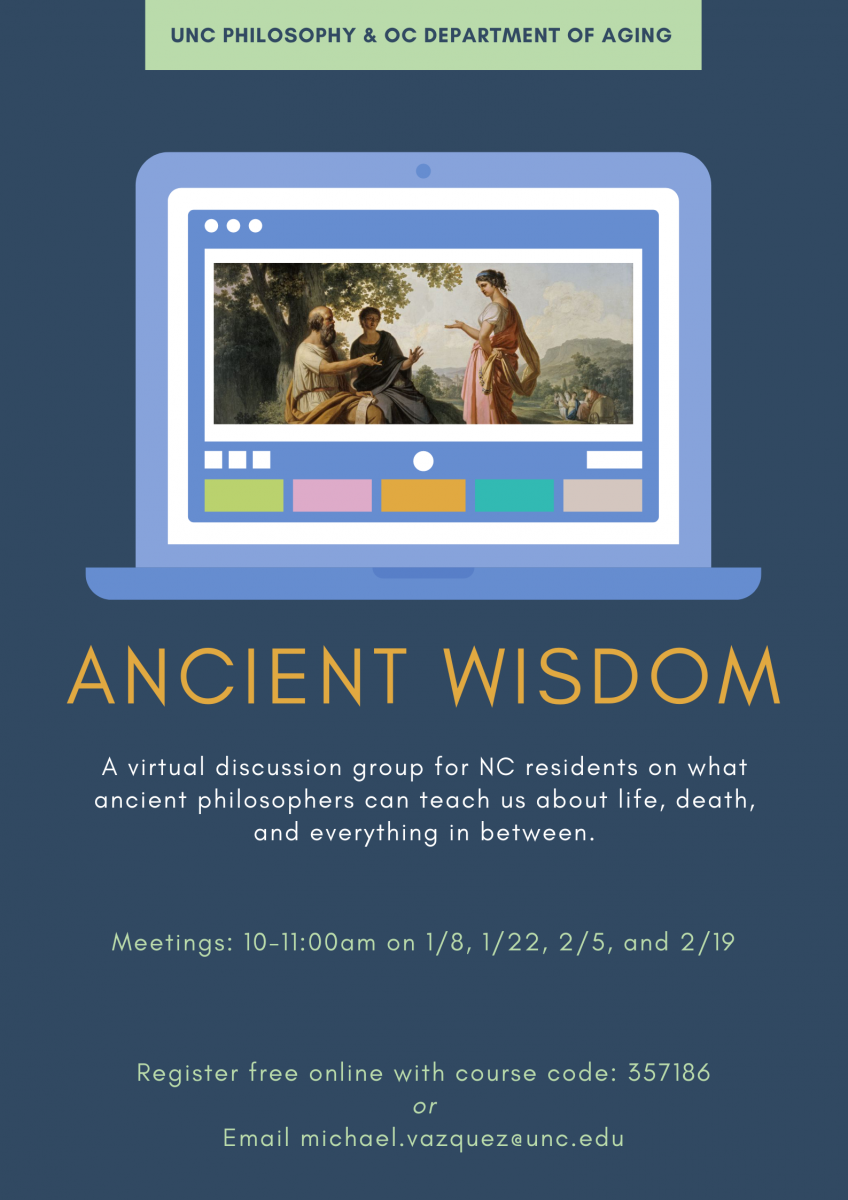 Figure 1. The poster for the Ancient Wisdom group with contact information for those interested in joining.